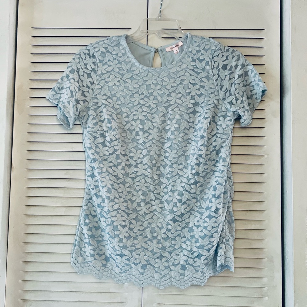 Teddi Rose Floral Lace Blue Top